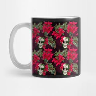 Gothic Pagan Holiday Skulls, Snakes, and Poinsettia Black and Red Mug